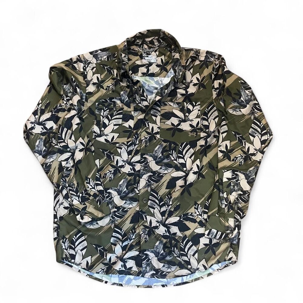 Under Armour Men's Green and Tan Khaki Tropical Camo Button Up SZ M